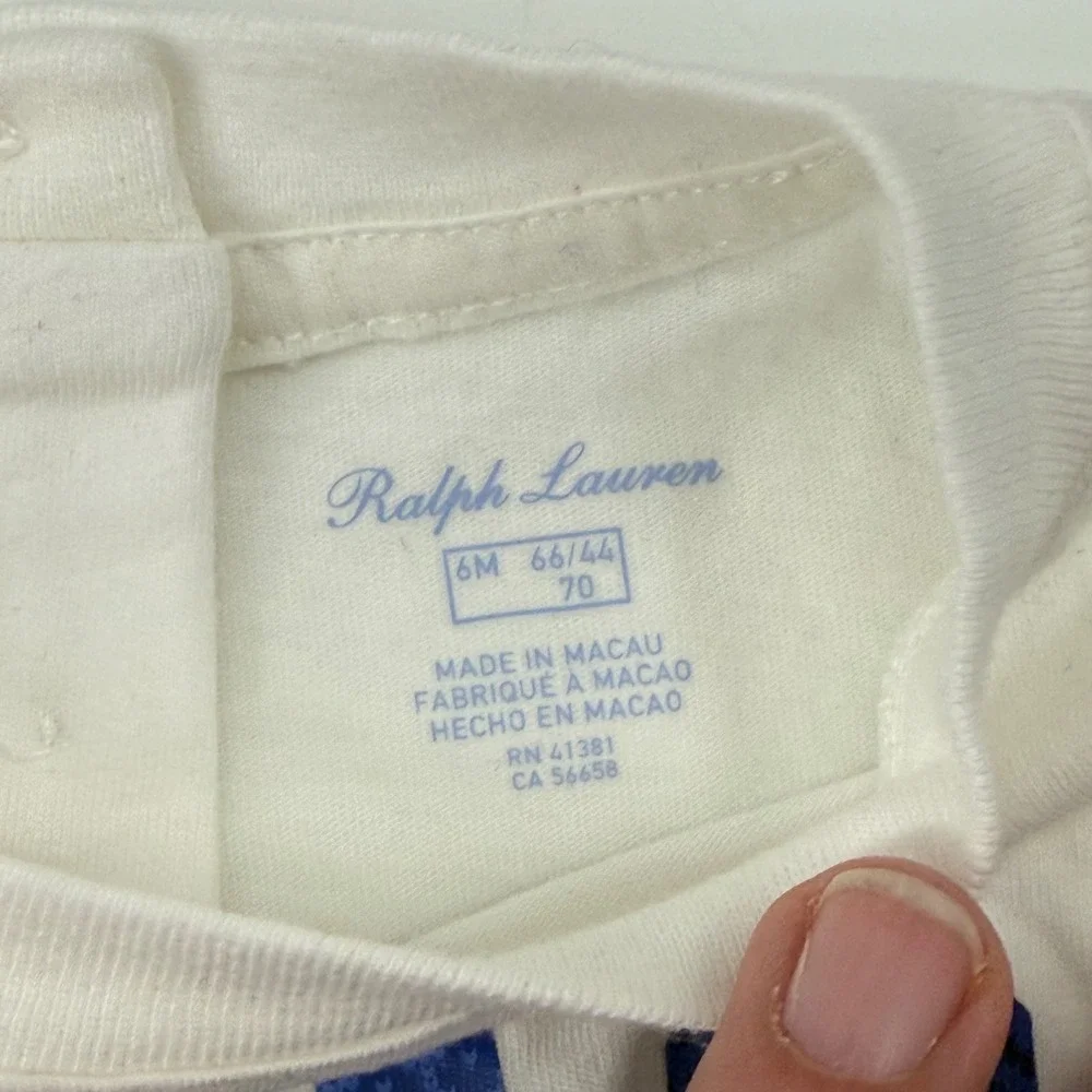 Ralph Lauren Baby Girls White Peplum Long Sleeve Polo Graphic Top 6M